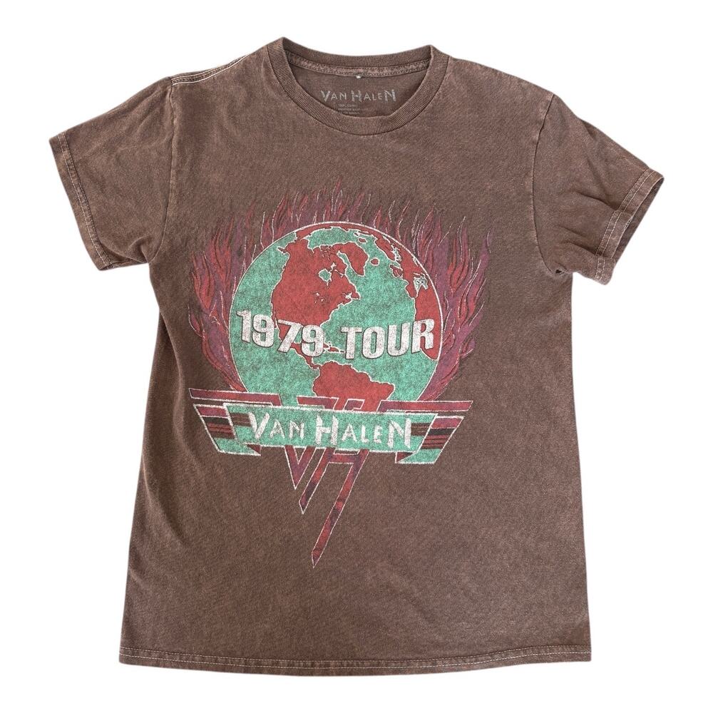 Van Halen 1979 Tour Reprint T-Shirt M Brown Double Sided Band Graphic Tee